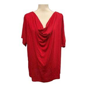 Michael Kors Womens 3X‎ Tunic Top Red Gold Studded Drape Neck Short Cap Sleeve